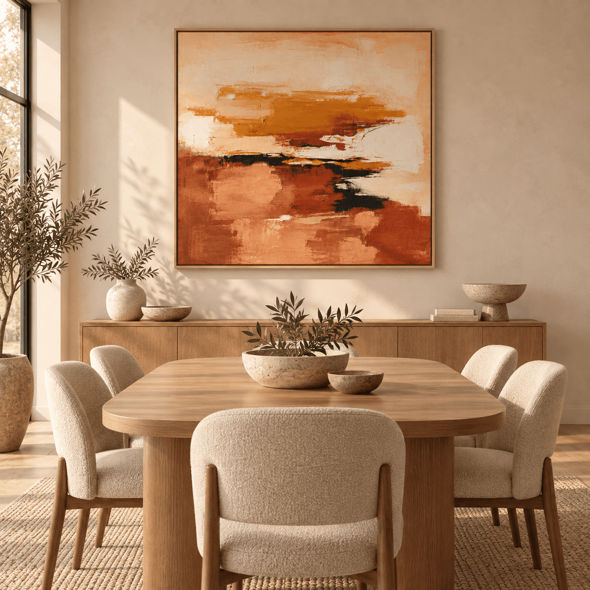 Terracotta Abstract Painting Original Painting — Terracotta Horizon by Rossetti Art modern abstract canvas wall art by Rossetti Art – luxury interior design artwork for living room, bedroom, office – earth tone abstract painting Entryway Original Paintings Living Room Original Paintings