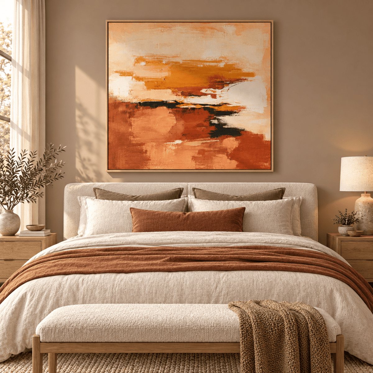 Terracotta Abstract Painting Original Painting — Terracotta Horizon by Rossetti Art modern abstract canvas wall art by Rossetti Art – luxury interior design artwork for living room, bedroom, office – earth tone abstract painting Entryway Original Paintings Living Room Original Paintings