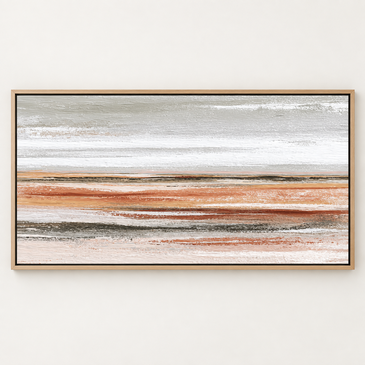 Amber Horizon terracotta and grey abstract landscape painting in a natural oak frame — Rossetti Art