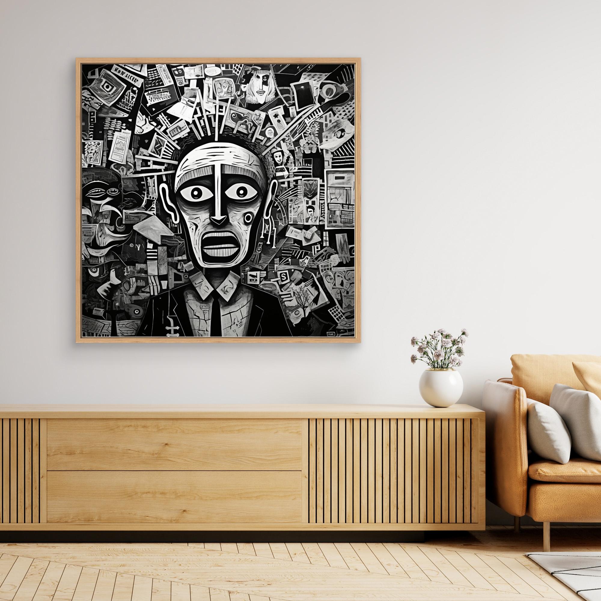 Echoes of Chaos - Black and White Surreal Abstract Portrait Print - Intricate Collage Art for Wall Decor - Monochrome Modern Artistic Statement Piece