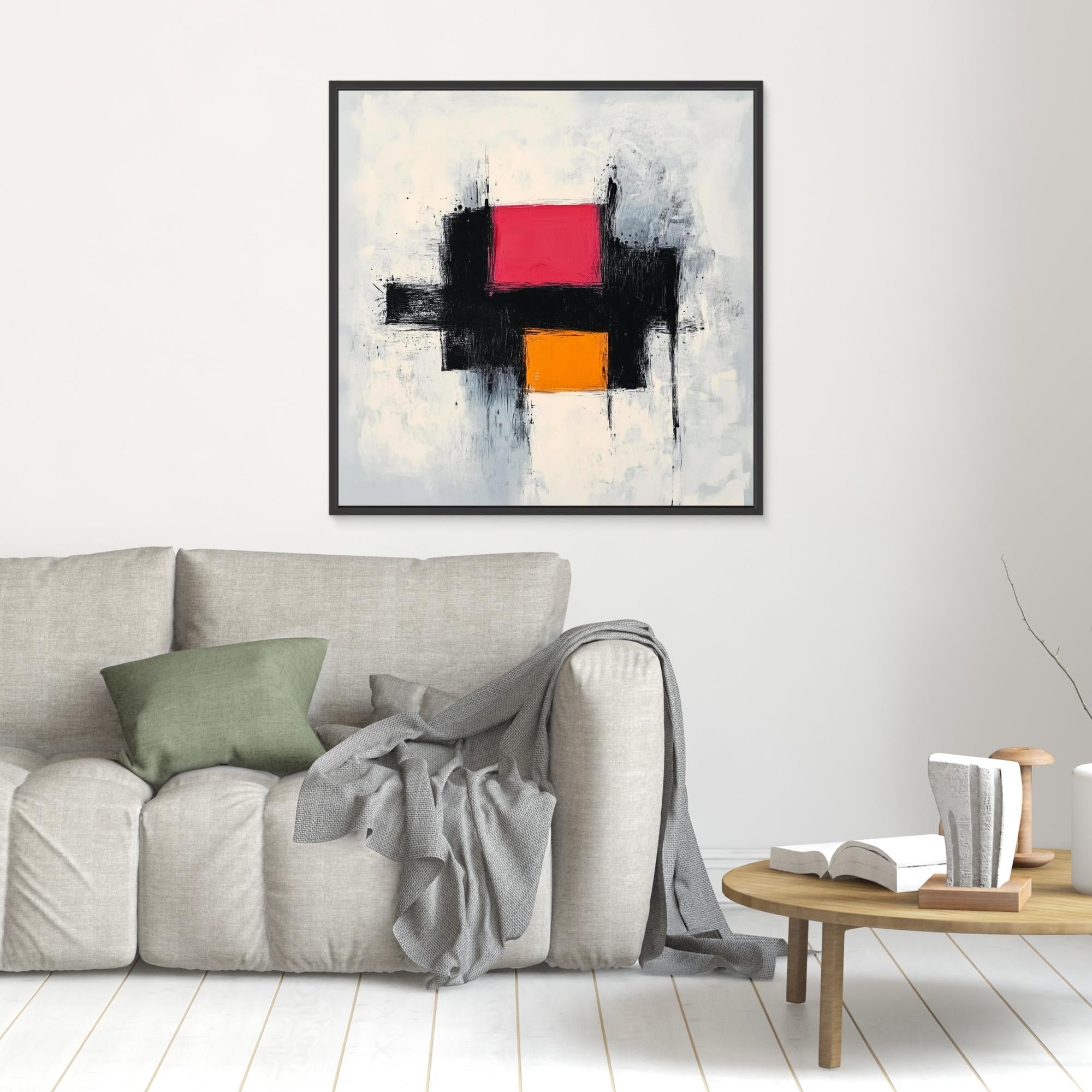 Dynamic Contrast - Print Wall Art - Abstract Wall Art With Pink And Orange Blocks, Modern Minimalist Canvas Print, Black And White Textured Painting For Contemporary Decor