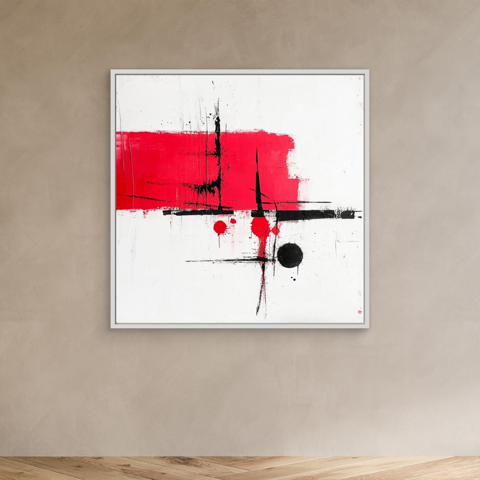 Crimson Balance - Wall Art Print - Abstract Red And Black Wall Art, Modern Minimalist Canvas Print, White Abstract Wall Art For Living Room, Bold Geometric Art Design