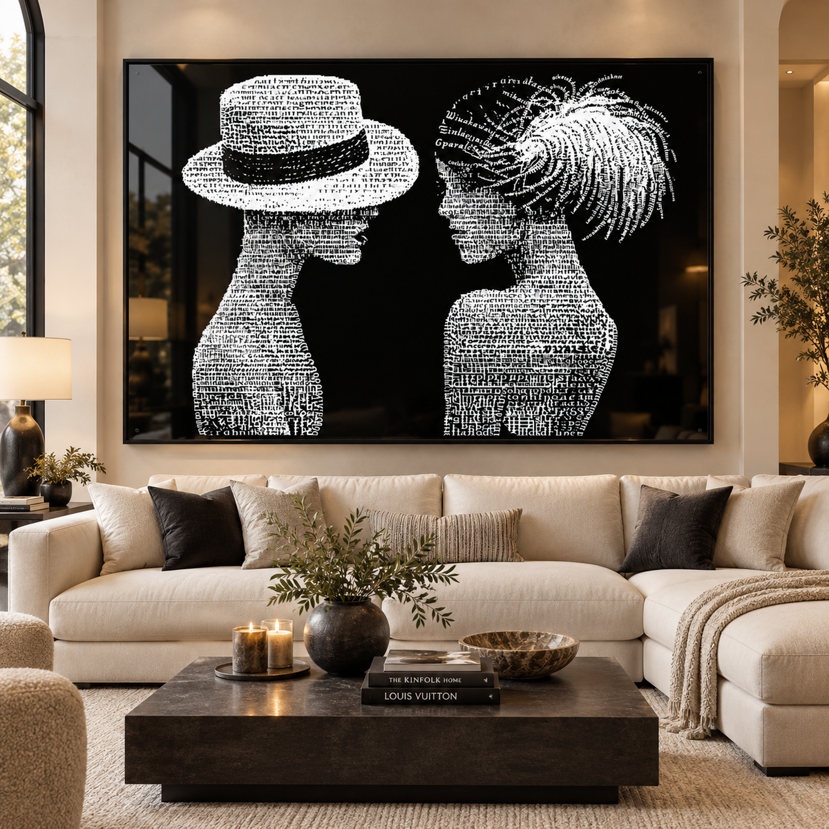Typographic Art – Dialogue acrylic print above a sofa in a living room by Rossetti Art