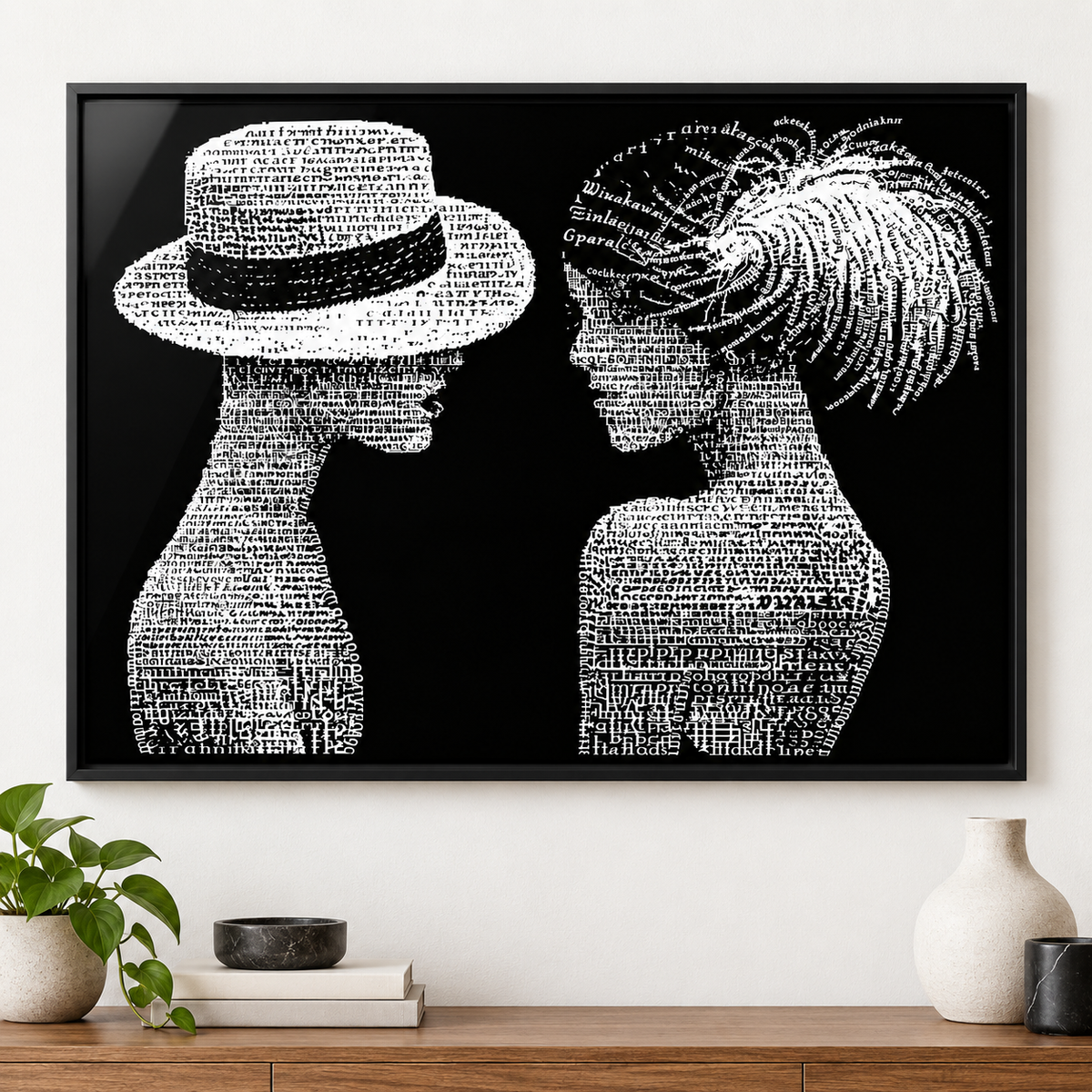 Typographic Art – Dialogue framed acrylic print on a console by Rossetti Art