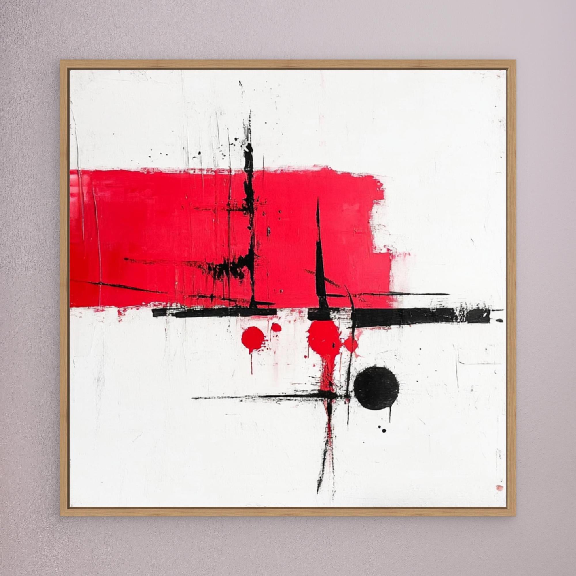 Crimson Balance - Wall Art Print - Abstract Red And Black Wall Art, Modern Minimalist Canvas Print, White Abstract Wall Art For Living Room, Bold Geometric Art Design