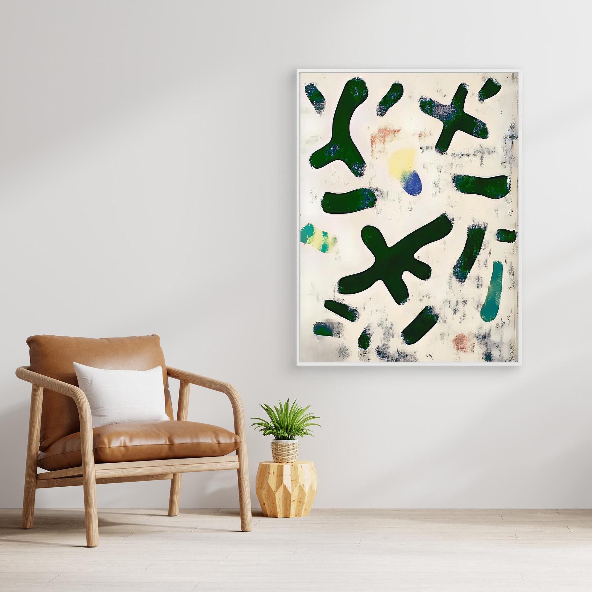 Canvas Print: Abstract Green & White Minimalist Art – Organic Modern Design Bedroom