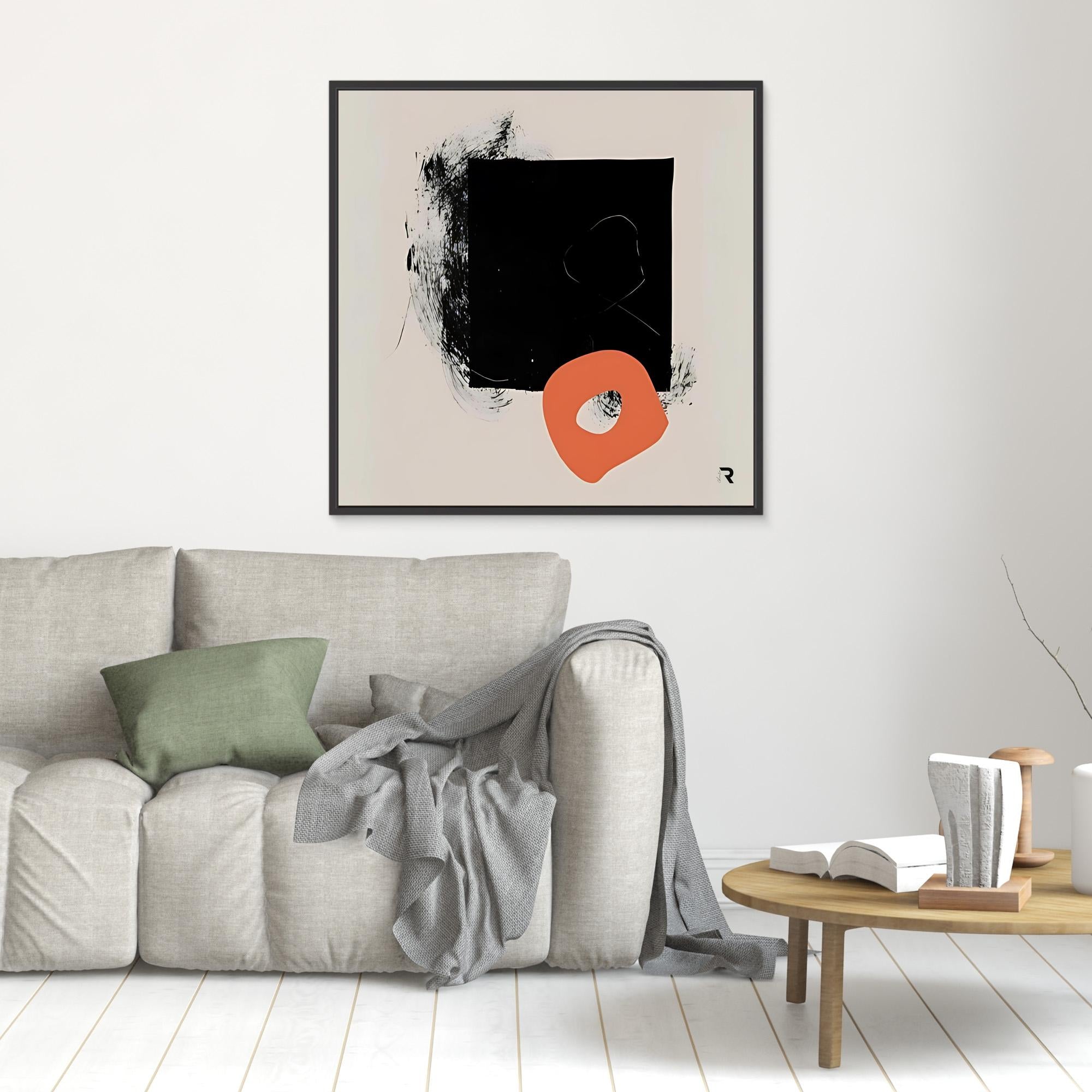 Minimalist Contrast - Print Wall Art - Minimalist Abstract Wall Art, Black And Orange Print, Modern Geometric Artwork, Large Framed Contemporary Art, Neutral Beige Wall Decor For Living Rooms