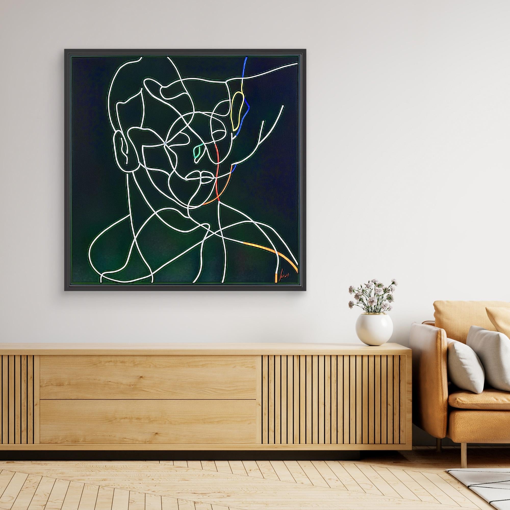 Canvas Print : Linear Harmony – Minimalist Abstract Line Art on Black Canvas