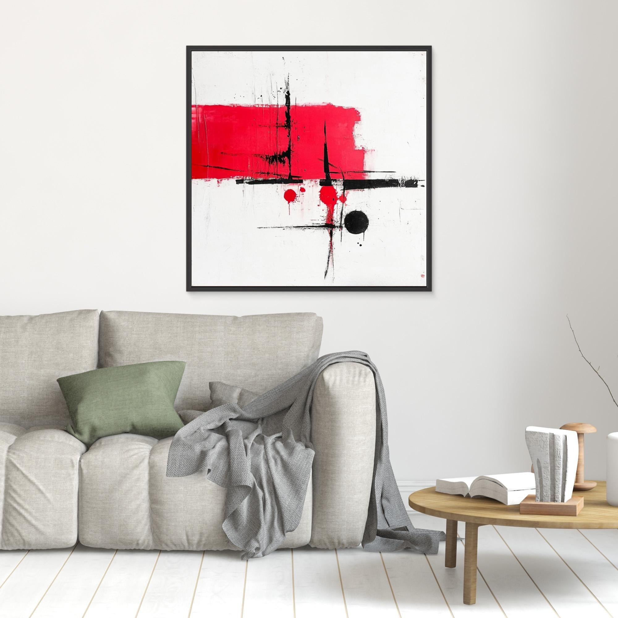 Crimson Balance - Wall Art Print - Abstract Red And Black Wall Art, Modern Minimalist Canvas Print, White Abstract Wall Art For Living Room, Bold Geometric Art Design