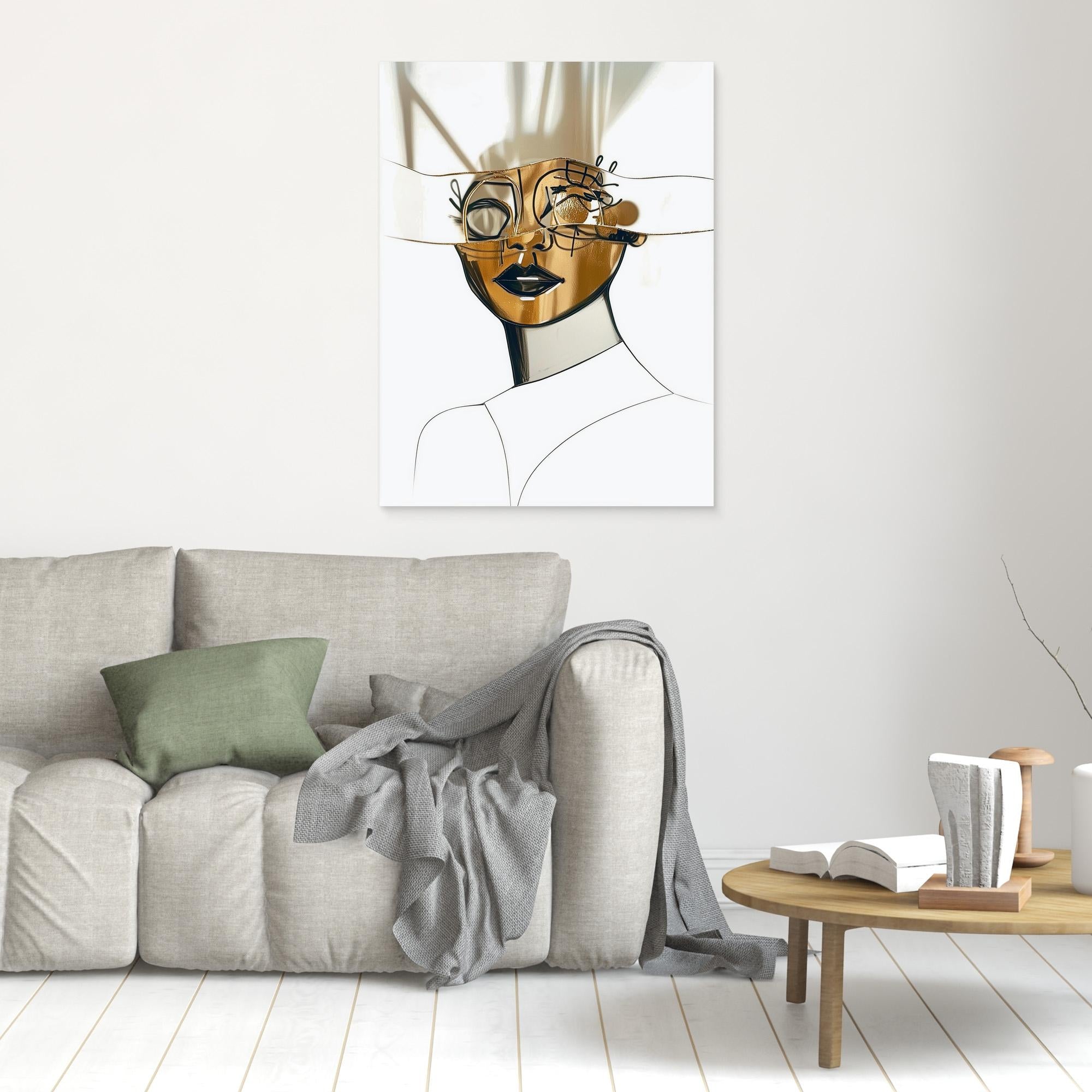 Canvas Print: Abstract Gold & Black Modern Portrait – Minimalist Wall Art Framed