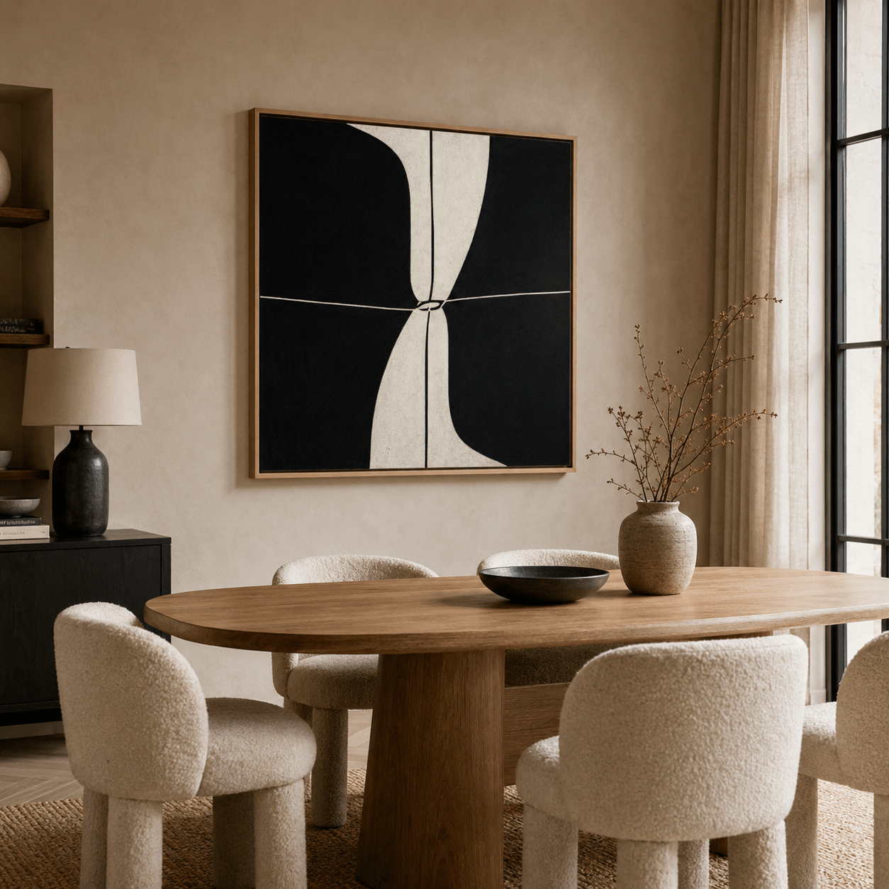 Wabi Sabi Painting – Quiet Divide by Rossetti Art above a dining table