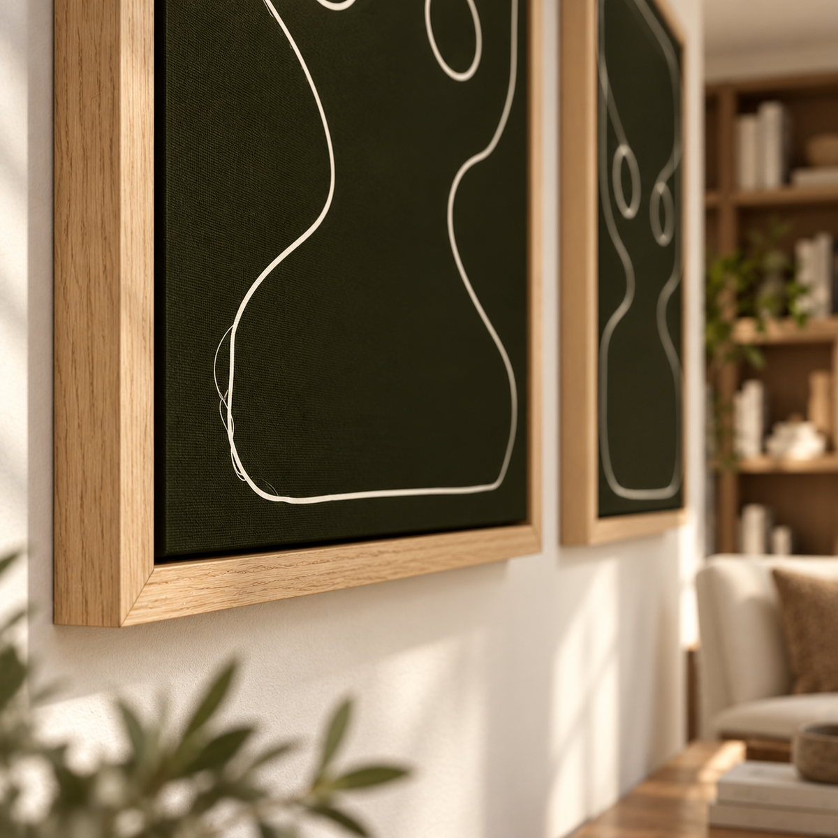 Wall Art Set of 2 – close-up of the frame edge and canvas texture on the Twin Totems canvas prints by Rossetti Art
