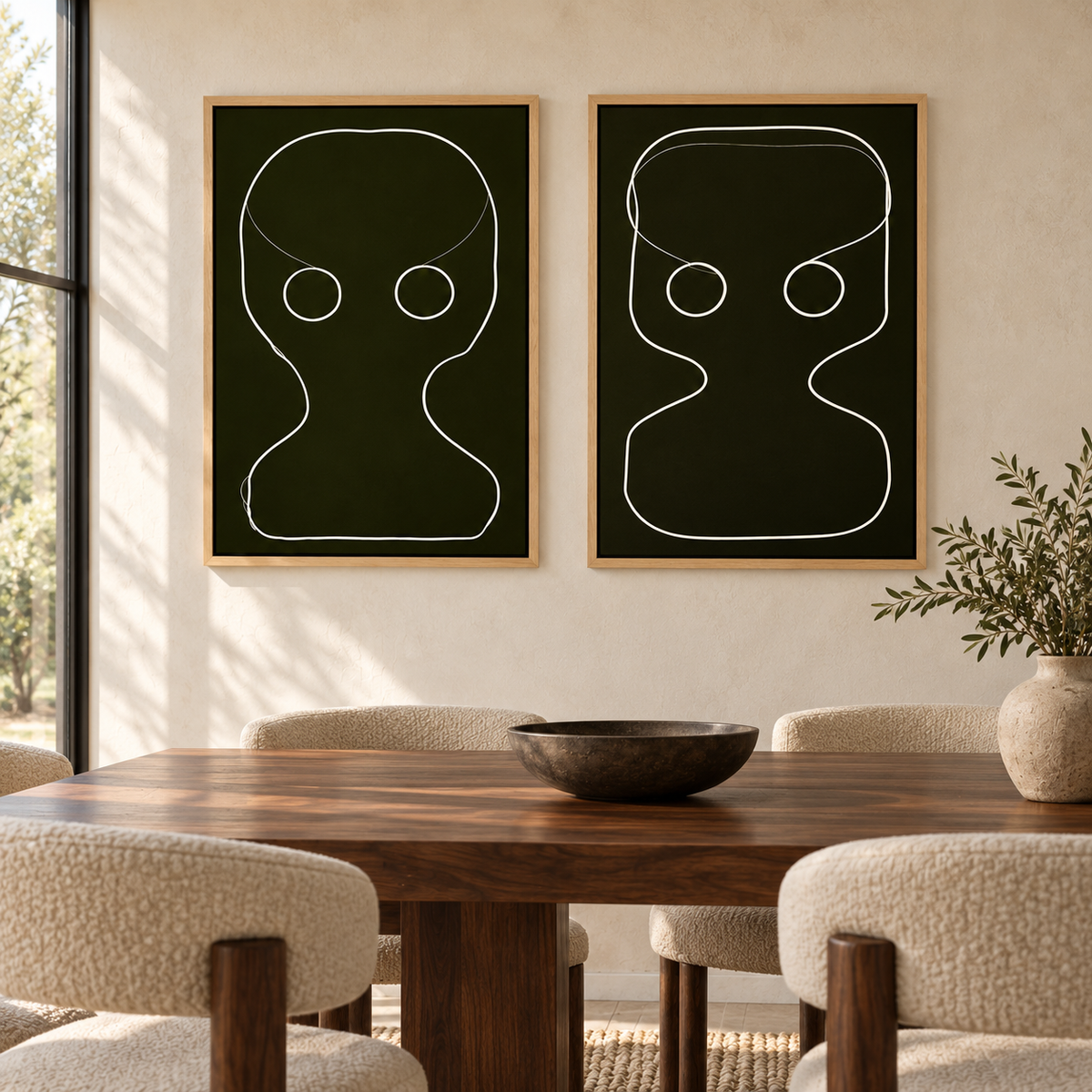 Wall Art Set of 2 – Twin Totems canvas prints above a dining table by Rossetti Art