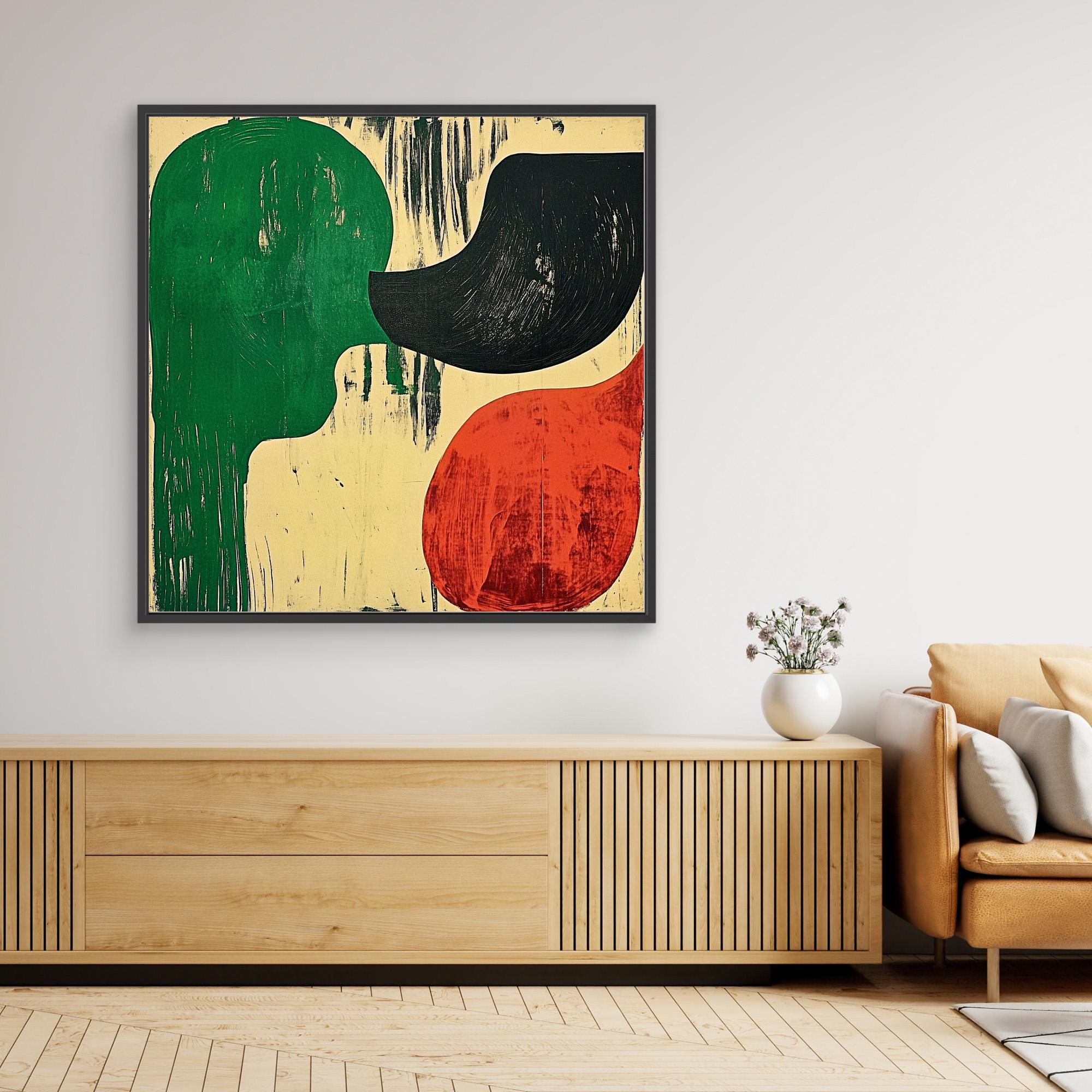 Canvas Print : Abstract Harmony – Green, Black, and Red Canvas Art