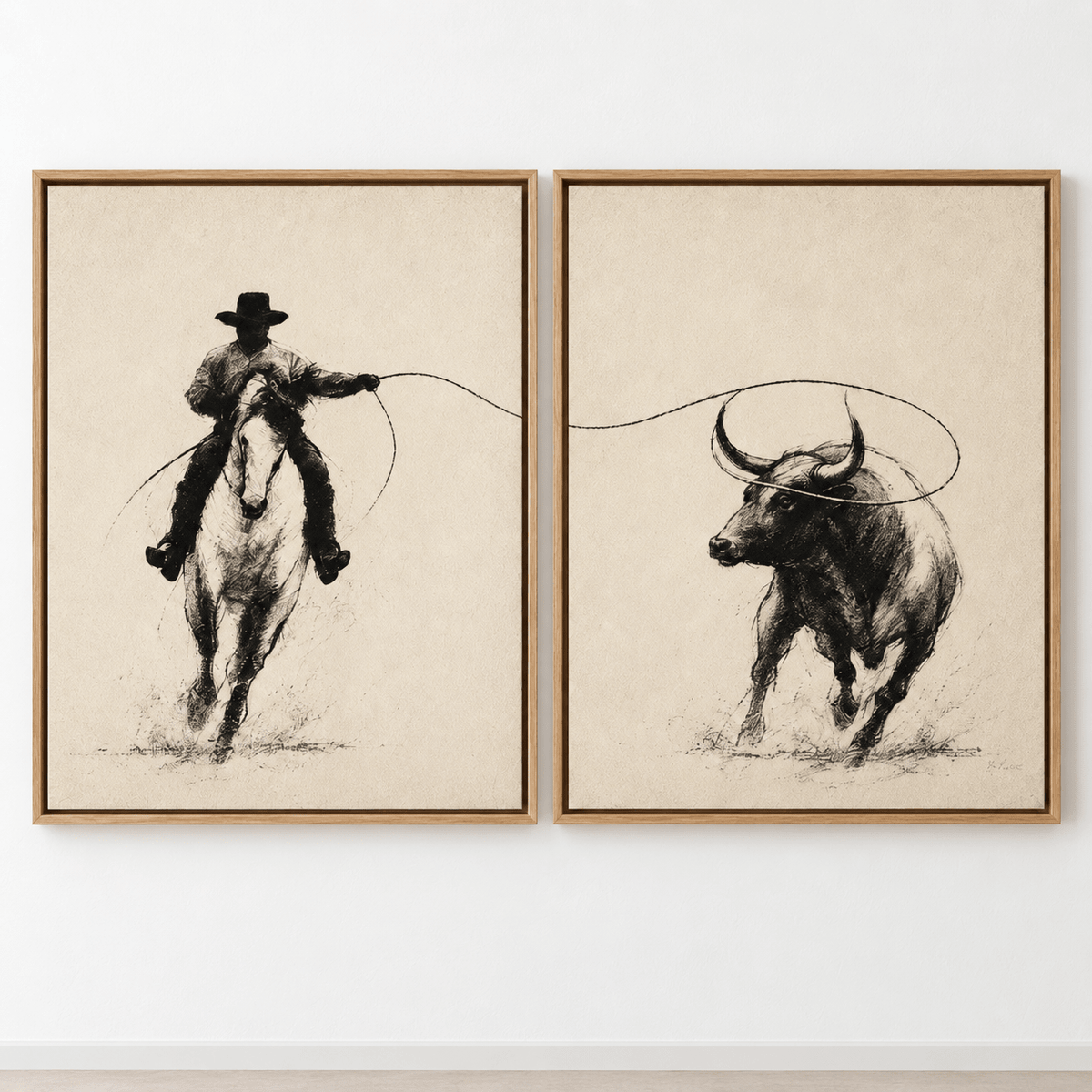 Rope and Run – western wall art canvas print set of 2 by Rossetti Art