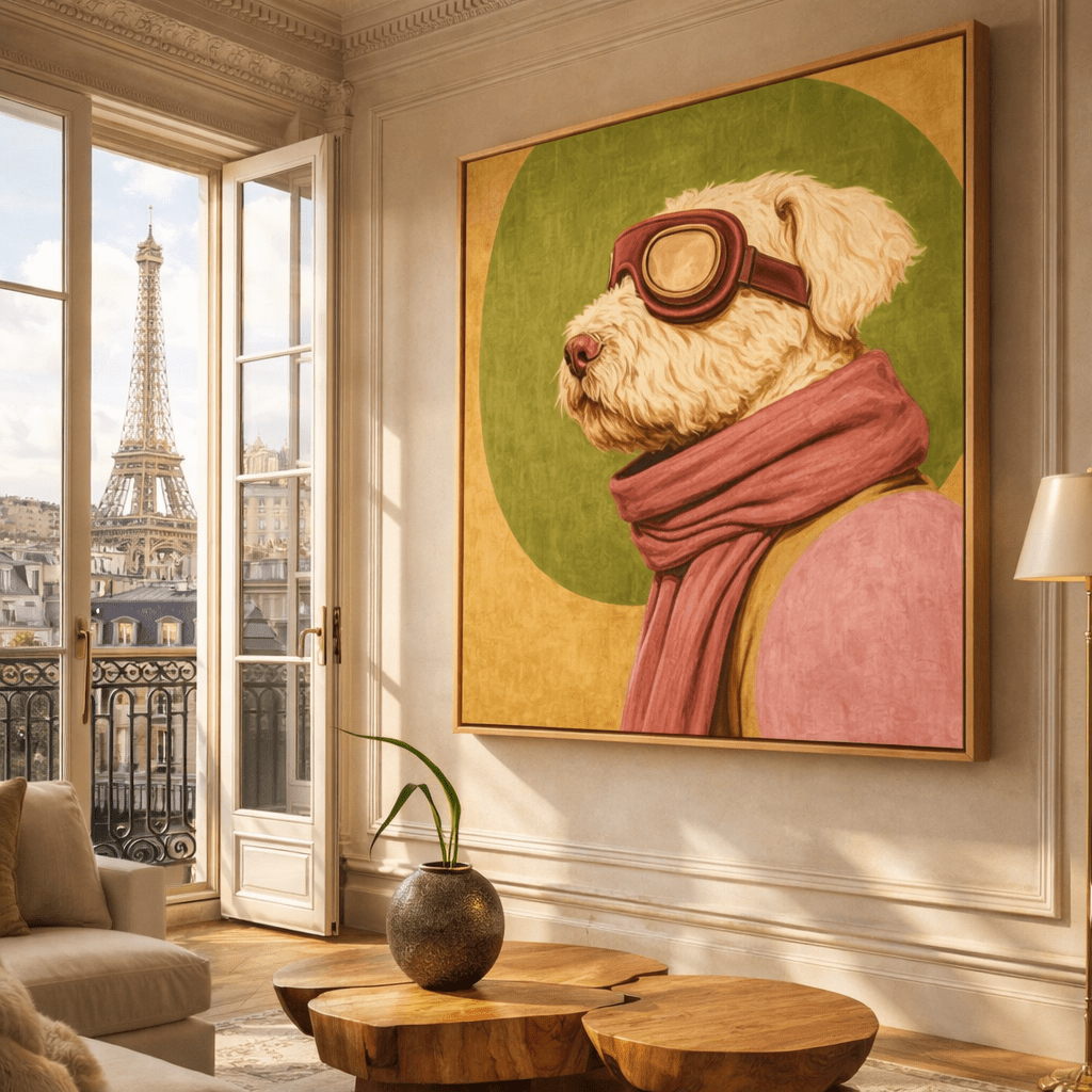 Whimsical Dog Portrait Canvas Print – Skybound Muse by Rossetti Art