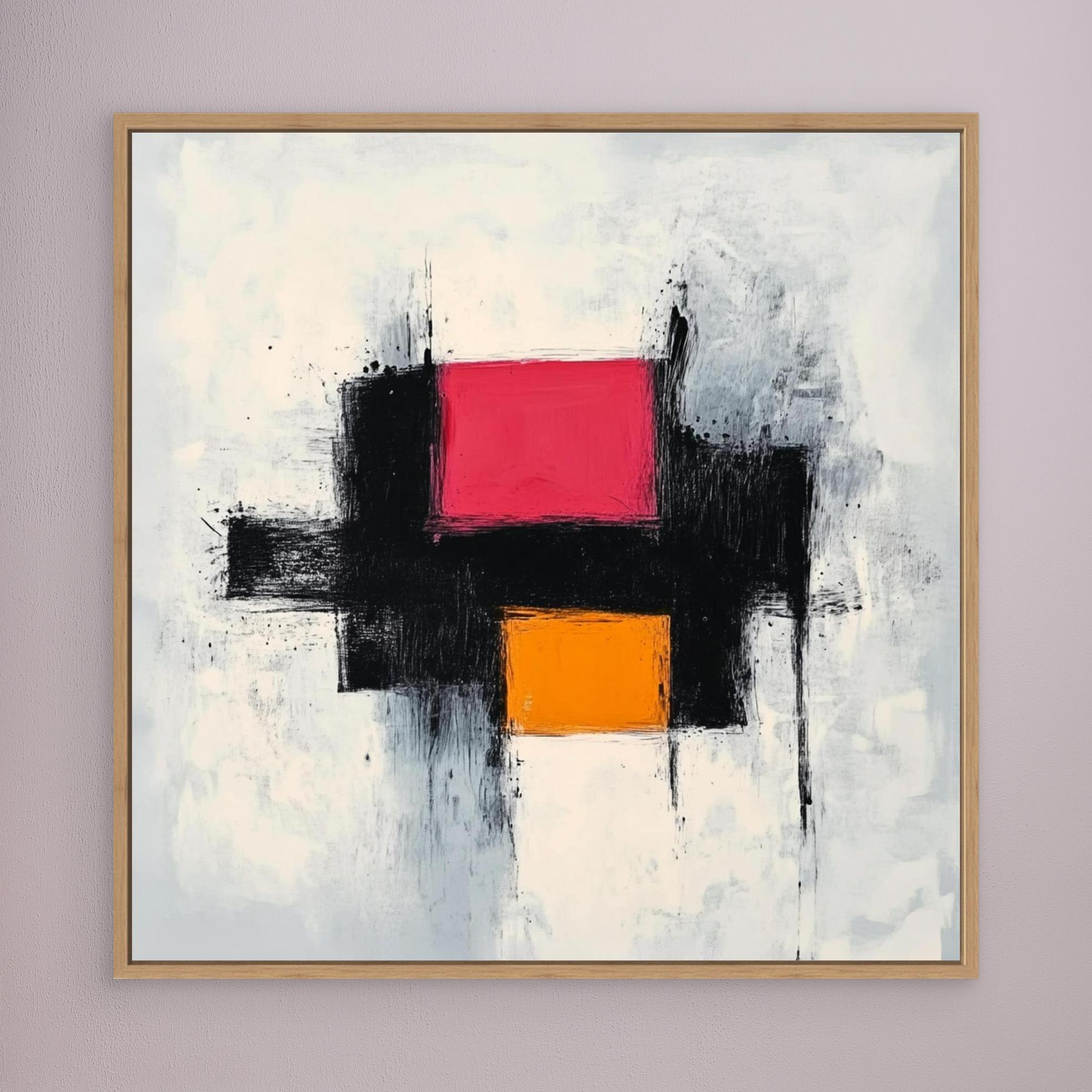 Dynamic Contrast - Print Wall Art - Abstract Wall Art With Pink And Orange Blocks, Modern Minimalist Canvas Print, Black And White Textured Painting For Contemporary Decor