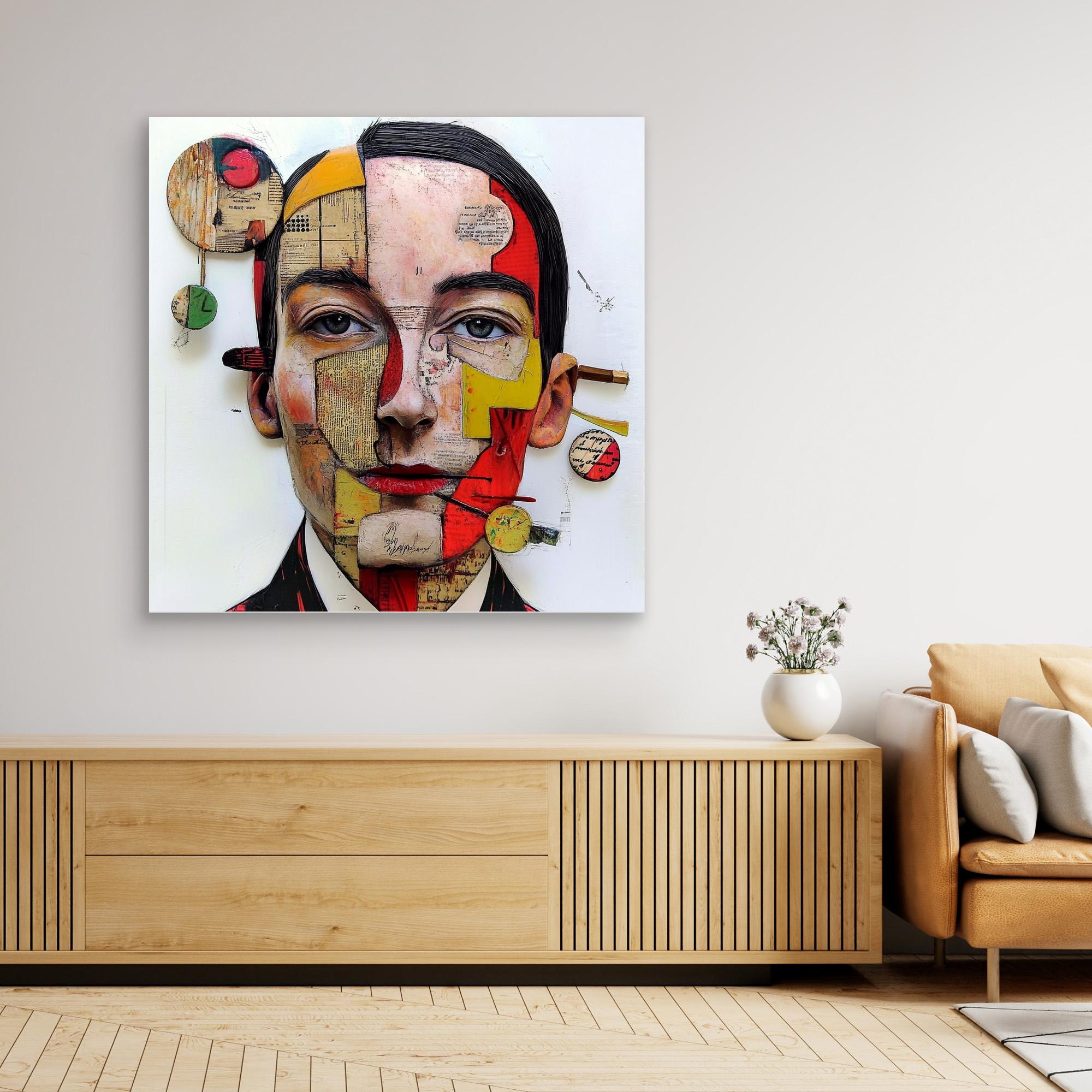 Canvas Print : Fragmented Essence - Mixed Media Surreal Portrait Art Print – Modern Abstract Wall Decor