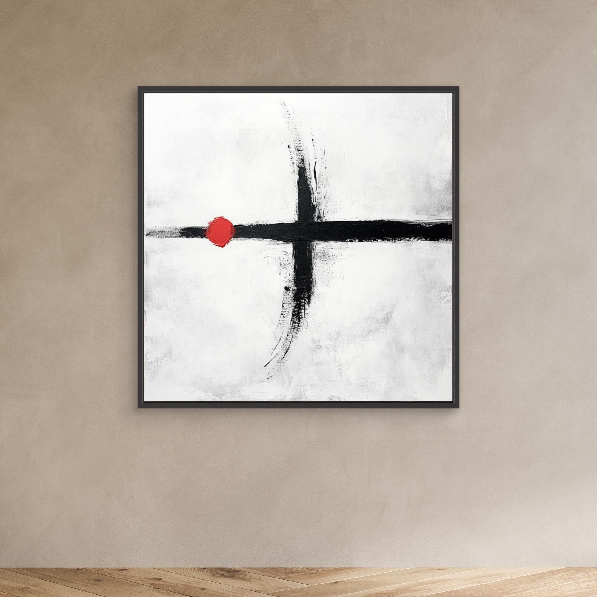 Balance in Red - Minimalist Abstract Wall Art Print - White and Black Painting with Red Accent - Modern Geometric Art for Home or Office Decor