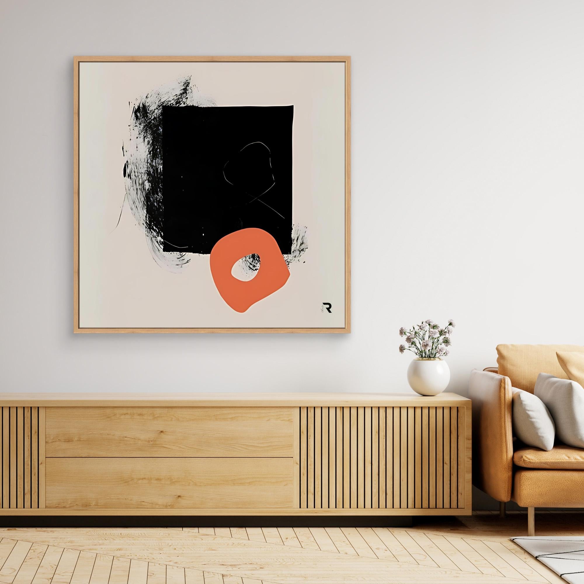 Minimalist Contrast - Print Wall Art - Minimalist Abstract Wall Art, Black And Orange Print, Modern Geometric Artwork, Large Framed Contemporary Art, Neutral Beige Wall Decor For Living Rooms