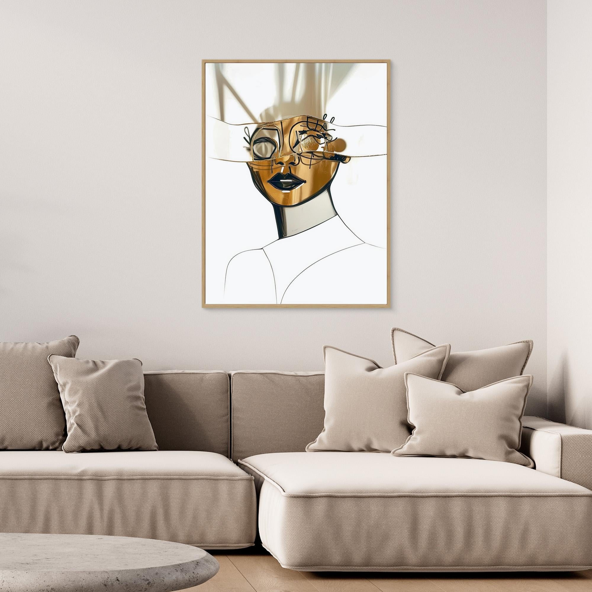 Canvas Print: Abstract Gold & Black Modern Portrait – Minimalist Wall Art Framed