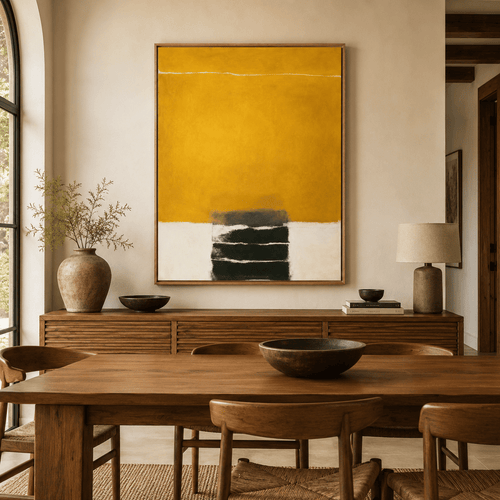 Yellow Abstract Painting — Amber Line by Rossetti Art