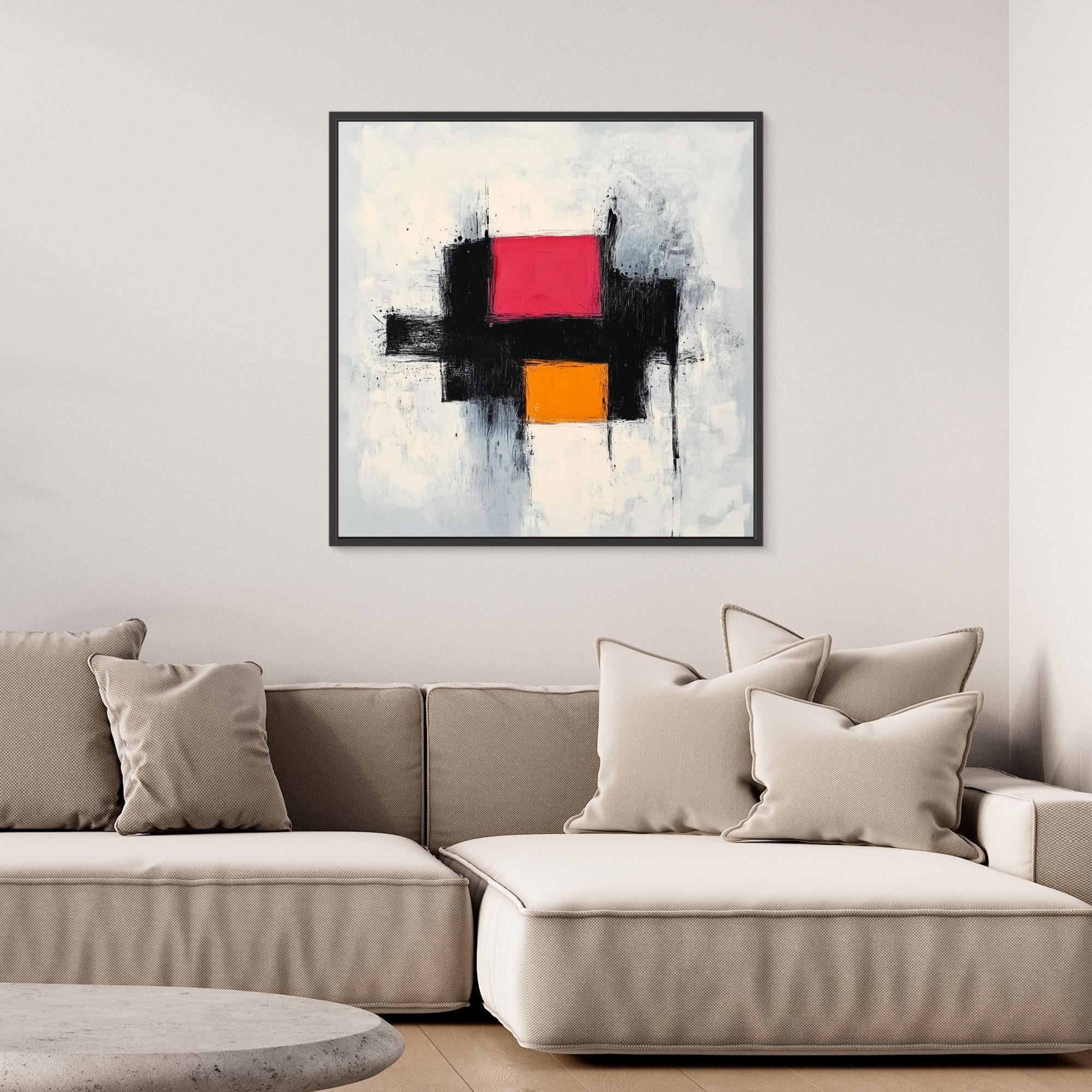 Dynamic Contrast - Print Wall Art - Abstract Wall Art With Pink And Orange Blocks, Modern Minimalist Canvas Print, Black And White Textured Painting For Contemporary Decor