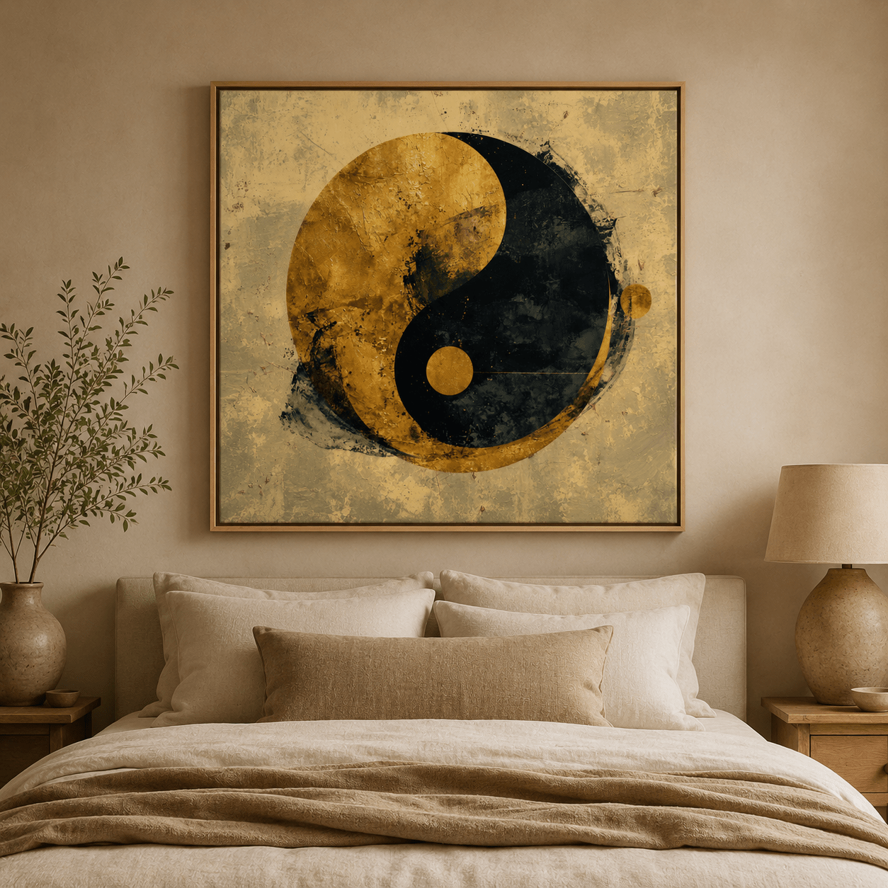 Yin Yang Wall Art Original Painting — Gilded Duality by Rossetti Art