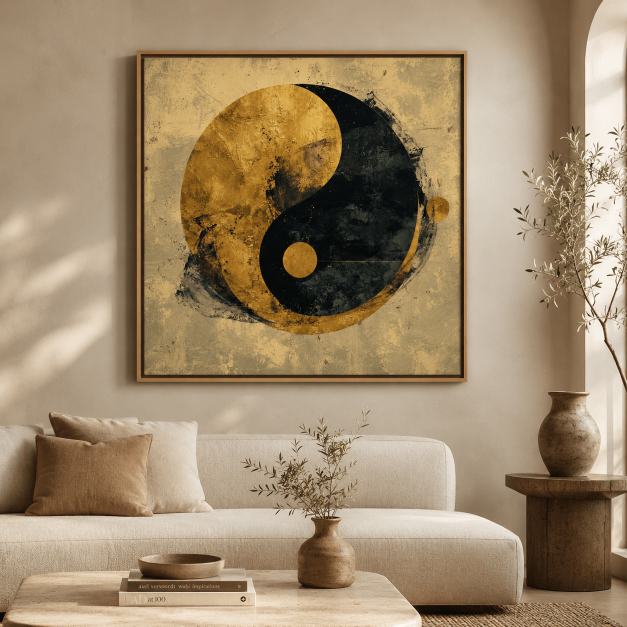 Yin Yang Wall Art Original Painting — Gilded Duality by Rossetti Art