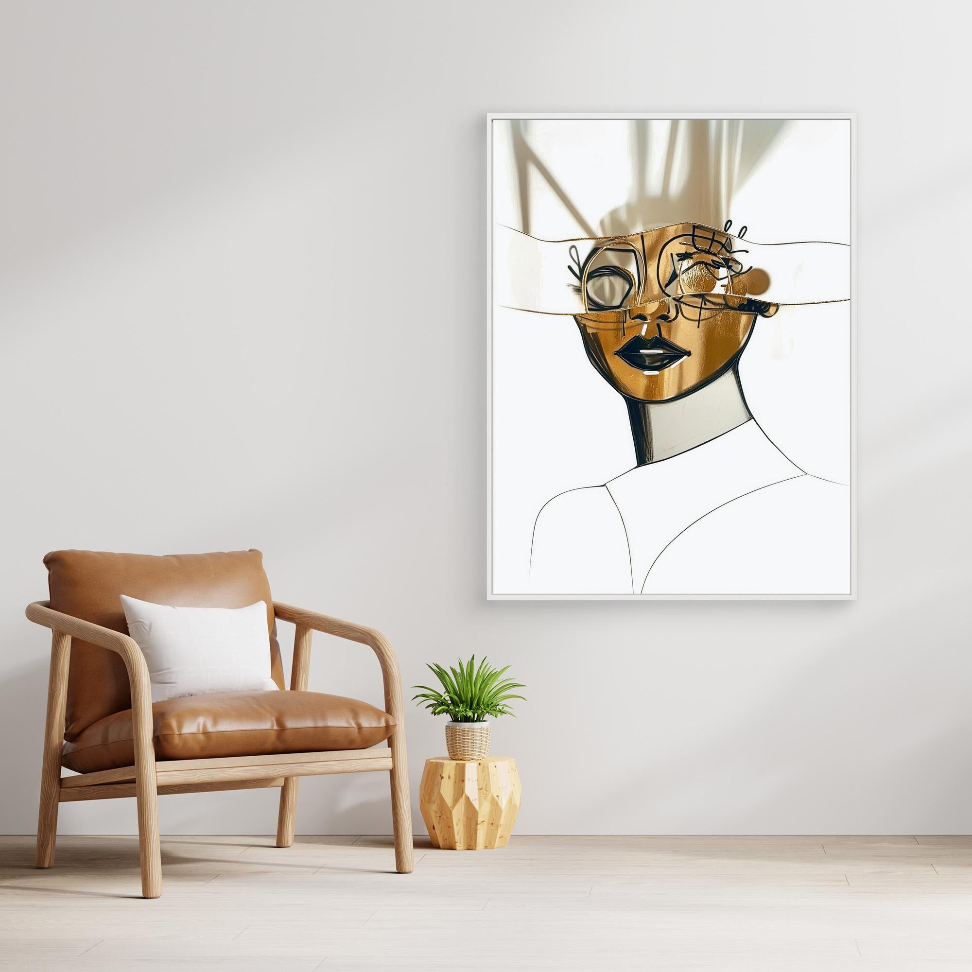 Canvas Print: Abstract Gold & Black Modern Portrait – Minimalist Wall Art Framed