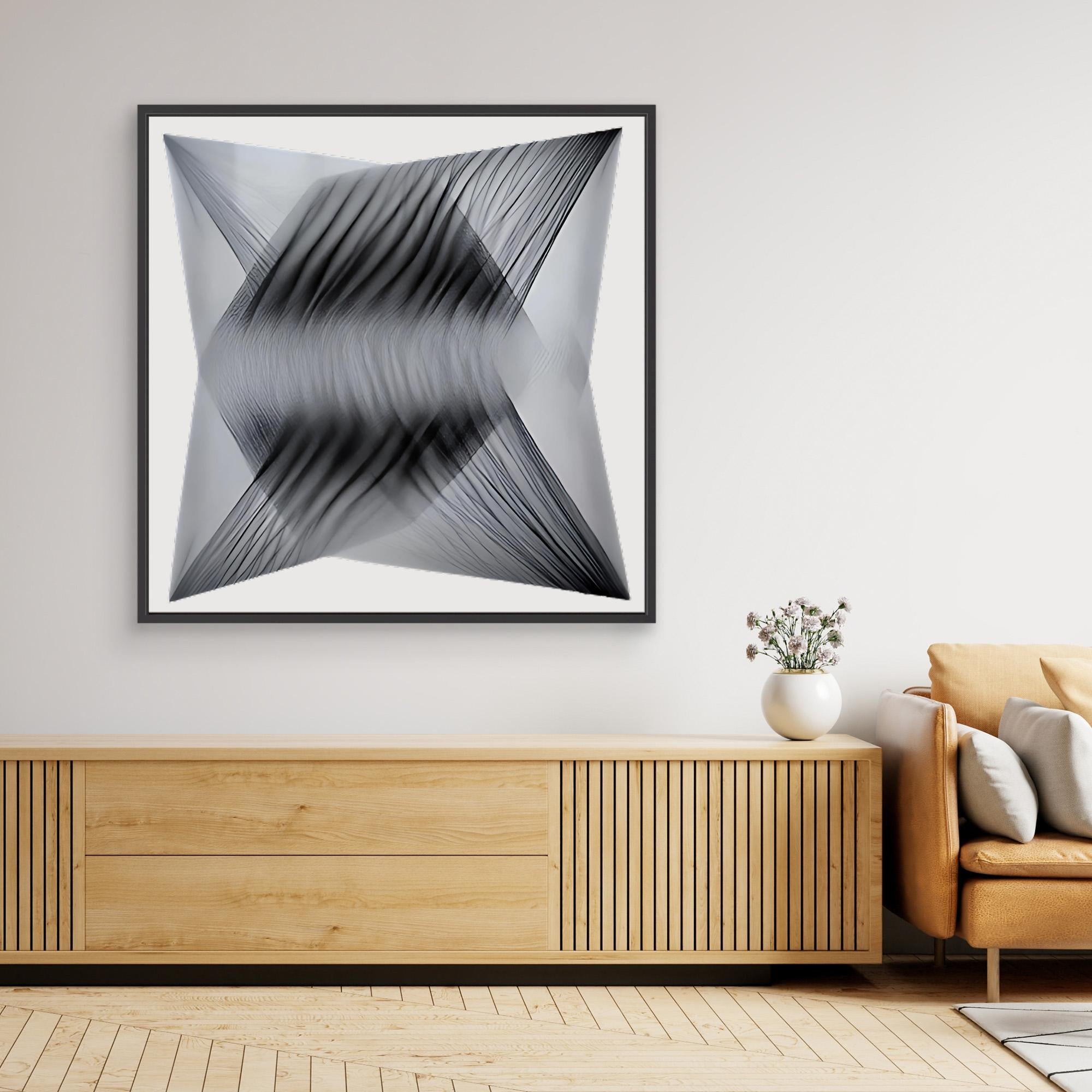 Canvas Print: "Dimensional Flow" - Abstract Monochrome Wall Art