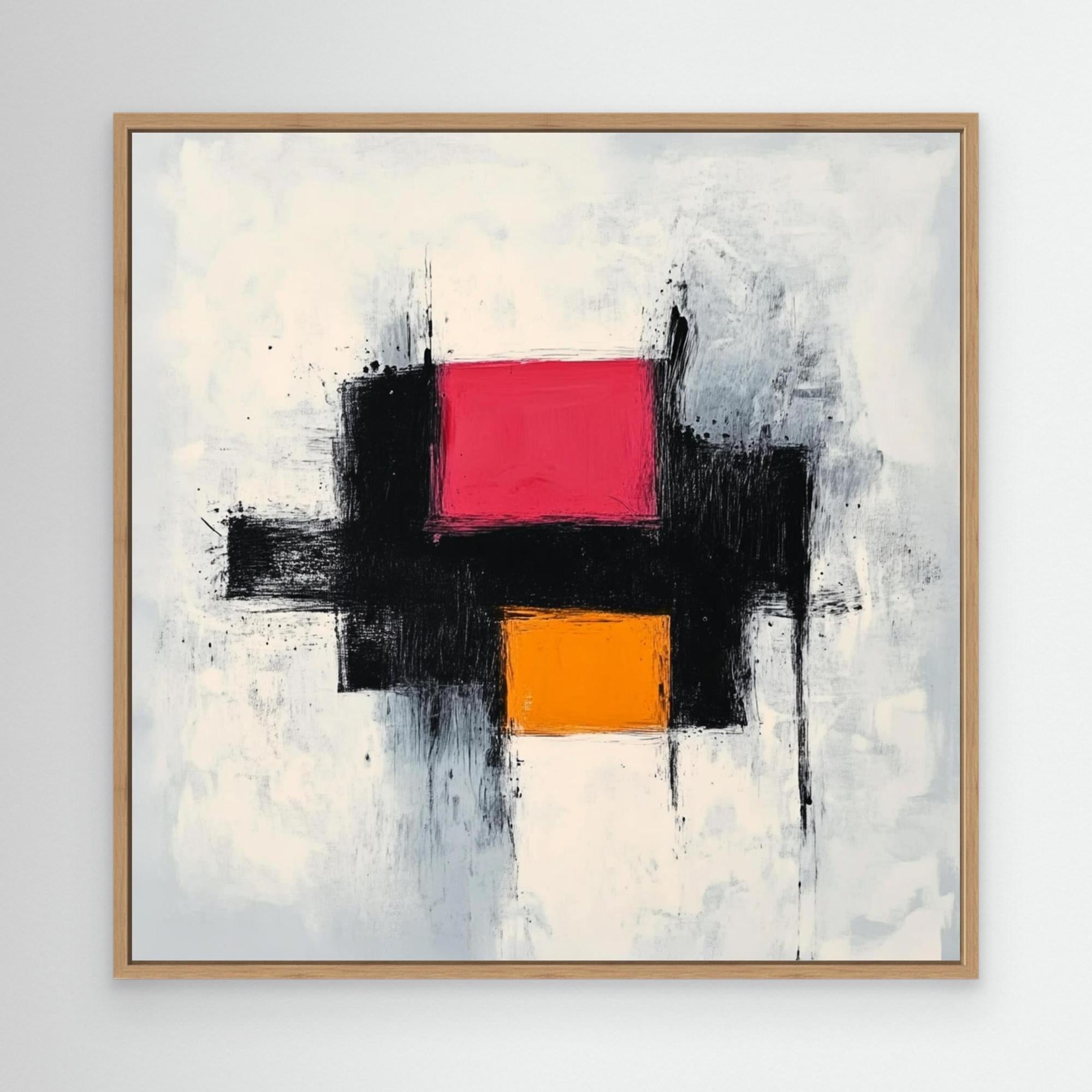 Dynamic Contrast - Print Wall Art - Abstract Wall Art With Pink And Orange Blocks, Modern Minimalist Canvas Print, Black And White Textured Painting For Contemporary Decor