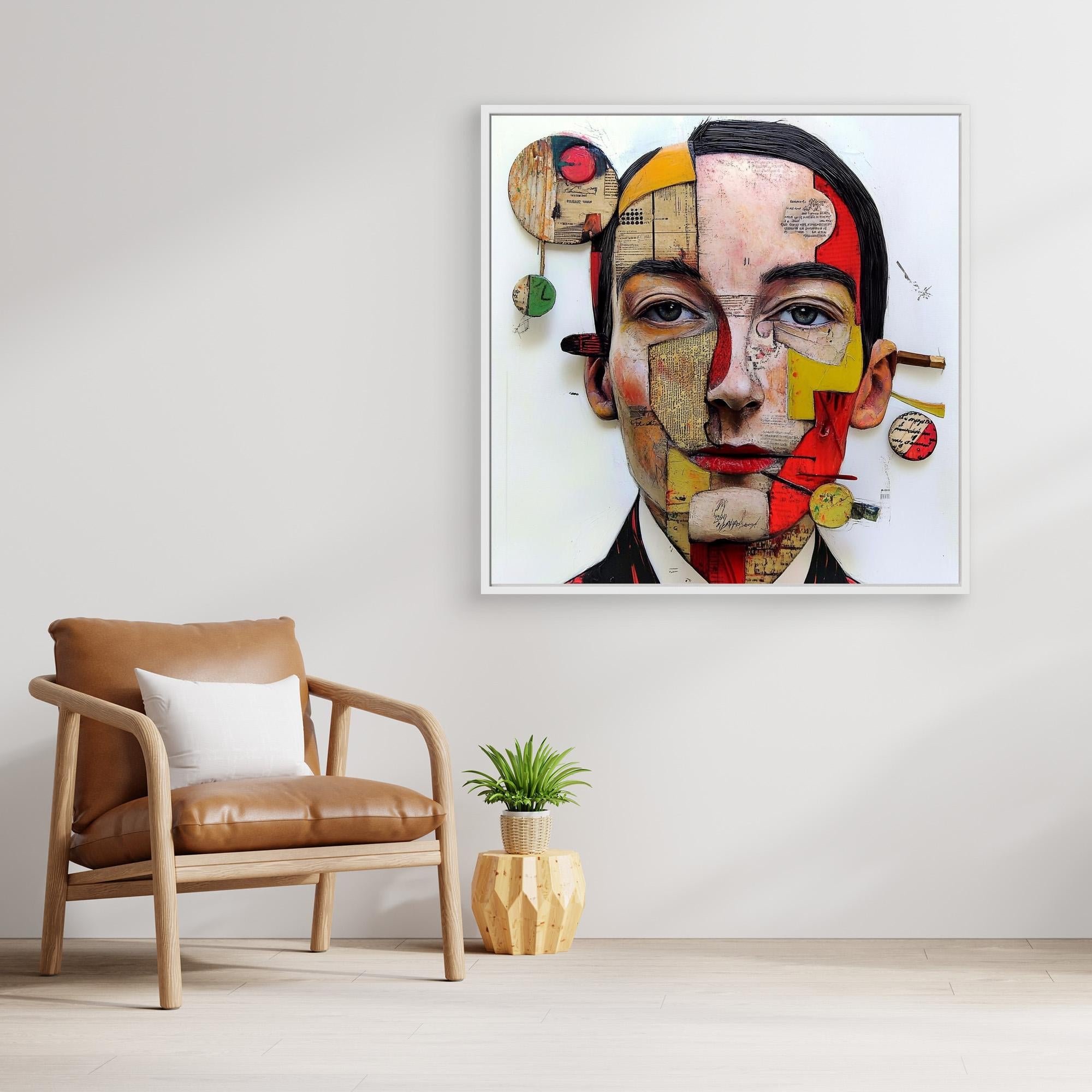 Canvas Print : Fragmented Essence - Mixed Media Surreal Portrait Art Print – Modern Abstract Wall Decor