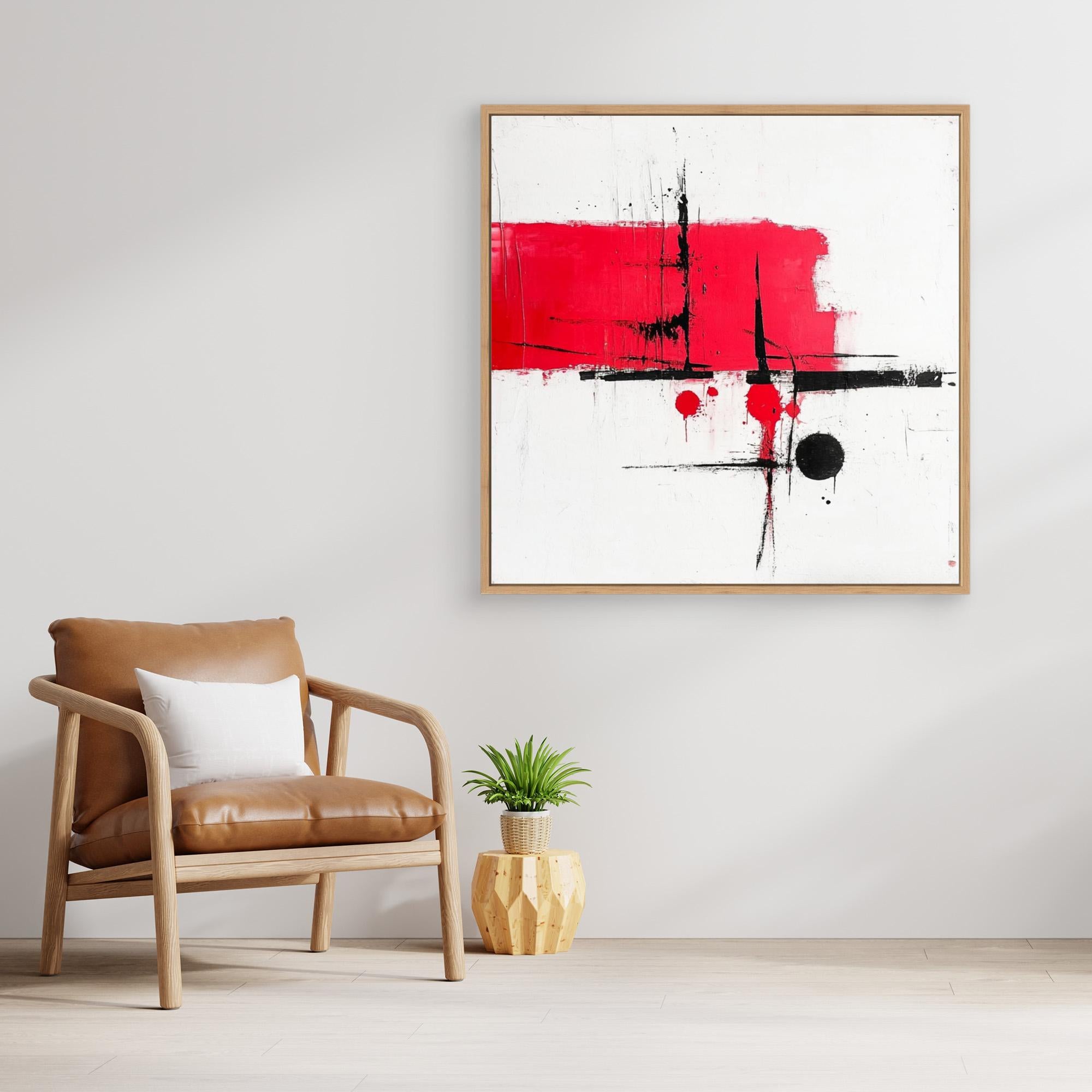 Crimson Balance - Wall Art Print - Abstract Red And Black Wall Art, Modern Minimalist Canvas Print, White Abstract Wall Art For Living Room, Bold Geometric Art Design